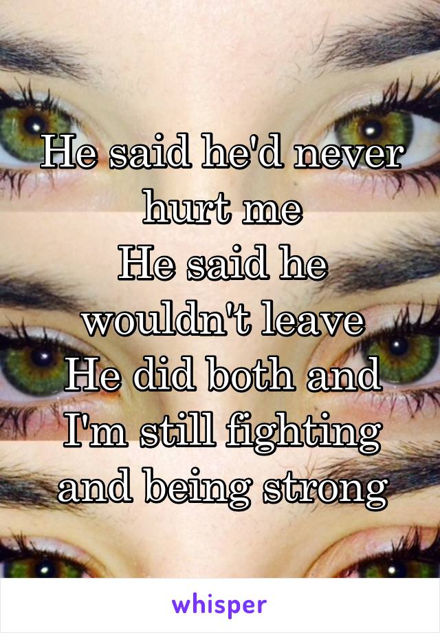 He said he'd never hurt me
He said he wouldn't leave
He did both and I'm still fighting and being strong