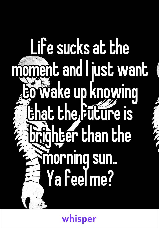 Life sucks at the moment and I just want to wake up knowing that the future is brighter than the morning sun..
Ya feel me?