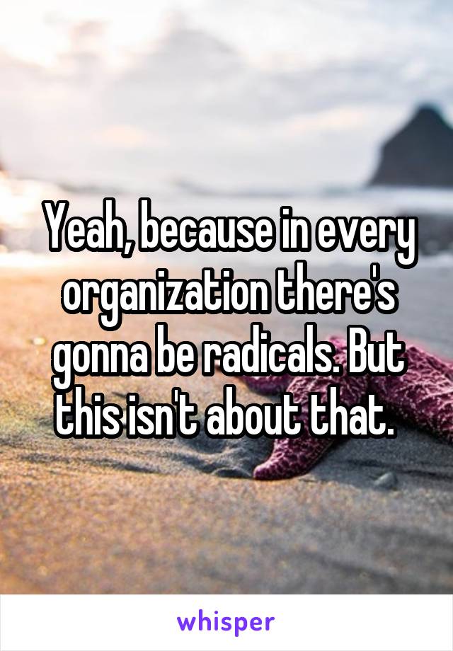 Yeah, because in every organization there's gonna be radicals. But this isn't about that. 