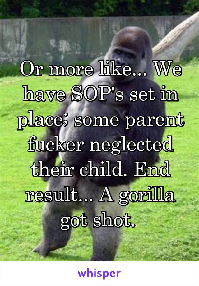 Or more like... We have SOP's set in place; some parent fucker neglected their child. End result... A gorilla got shot. 