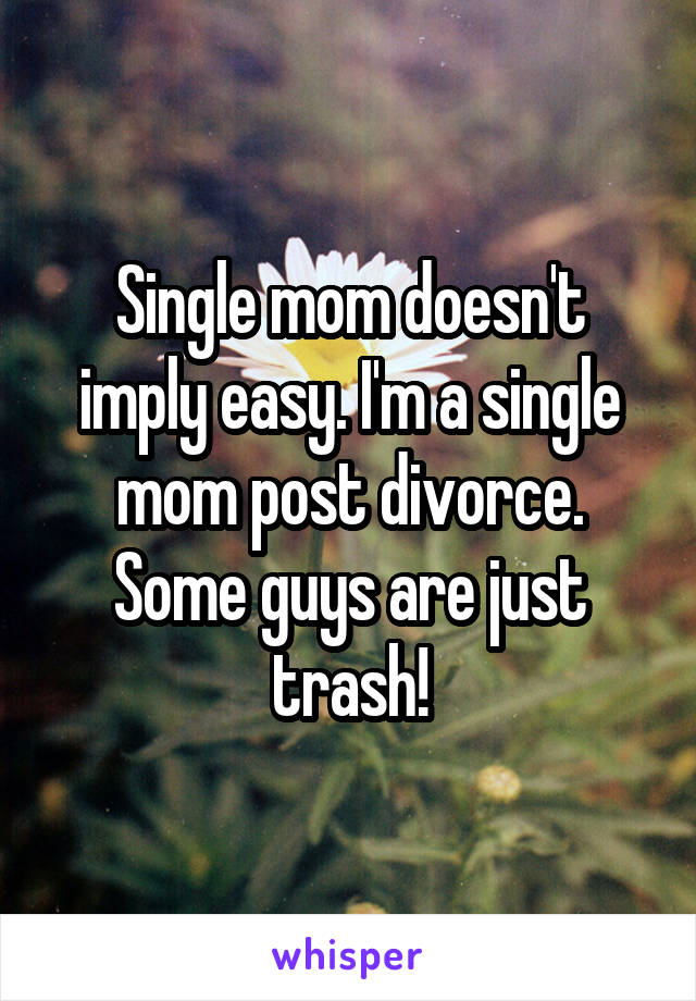 Single mom doesn't imply easy. I'm a single mom post divorce. Some guys are just trash!