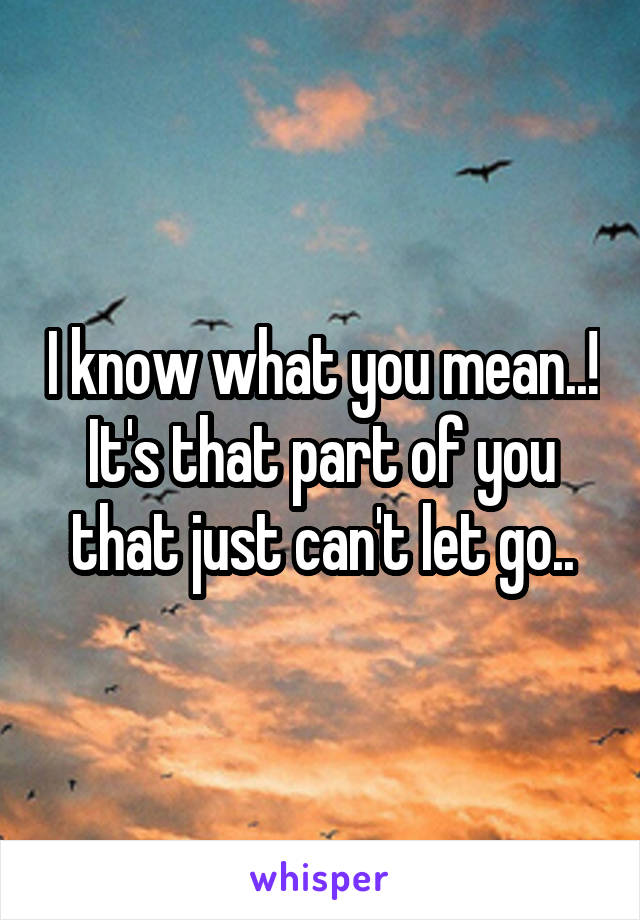 I know what you mean..! It's that part of you that just can't let go..