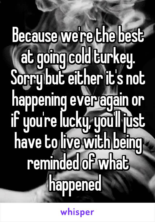 Because we're the best at going cold turkey. Sorry but either it's not happening ever again or if you're lucky, you'll just have to live with being reminded of what happened  