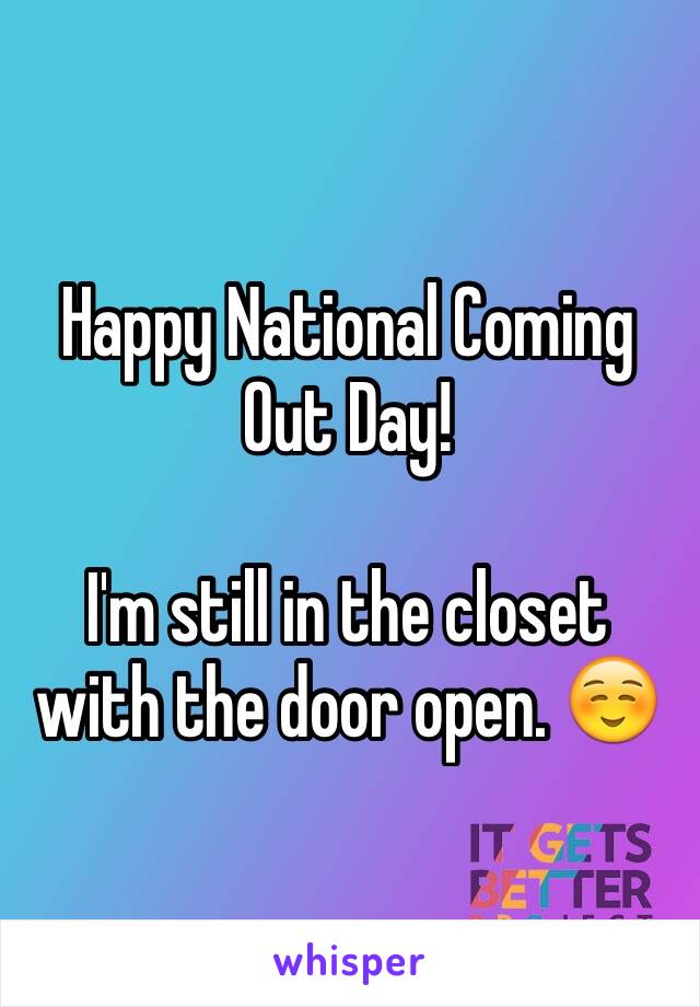 Happy National Coming Out Day!

I'm still in the closet with the door open. ☺️