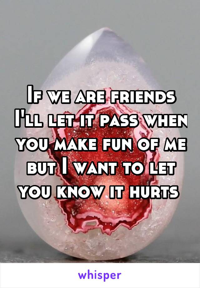 If we are friends I'll let it pass when you make fun of me but I want to let you know it hurts 