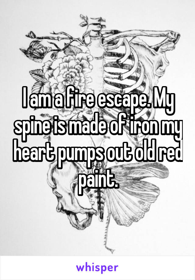 I am a fire escape. My spine is made of iron my heart pumps out old red paint.
