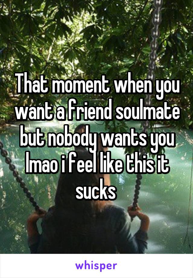 That moment when you want a friend soulmate but nobody wants you lmao i feel like this it sucks 