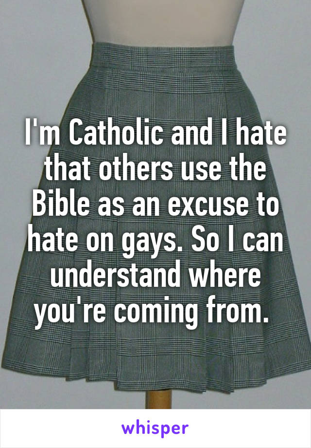 I'm Catholic and I hate that others use the Bible as an excuse to hate on gays. So I can understand where you're coming from. 