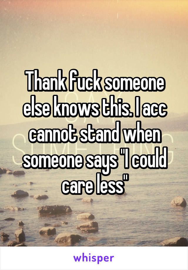 Thank fuck someone else knows this. I acc cannot stand when someone says "I could care less"