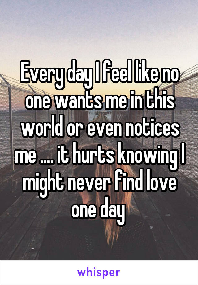 Every day I feel like no one wants me in this world or even notices me .... it hurts knowing I might never find love one day 