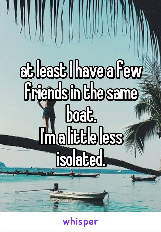at least I have a few friends in the same boat.
I'm a little less isolated.