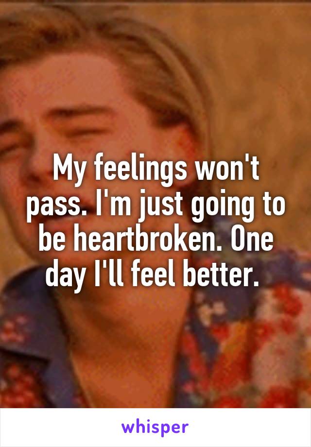 My feelings won't pass. I'm just going to be heartbroken. One day I'll feel better. 