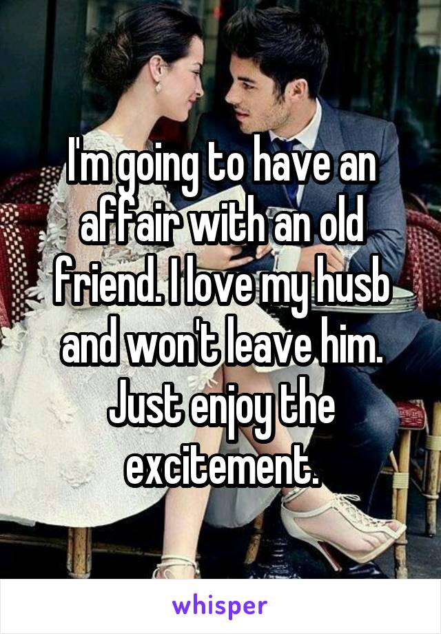 I'm going to have an affair with an old friend. I love my husb and won't leave him. Just enjoy the excitement.