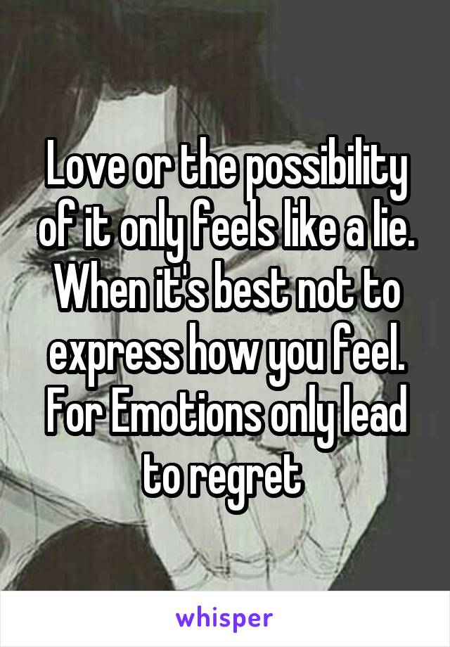 Love or the possibility of it only feels like a lie. When it's best not to express how you feel. For Emotions only lead to regret 