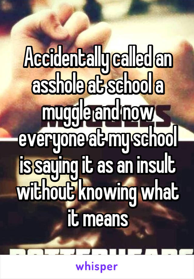 Accidentally called an asshole at school a muggle and now everyone at my school is saying it as an insult without knowing what it means