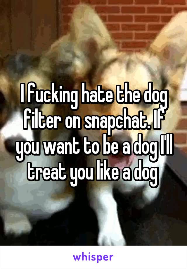 I fucking hate the dog filter on snapchat. If you want to be a dog I'll treat you like a dog 