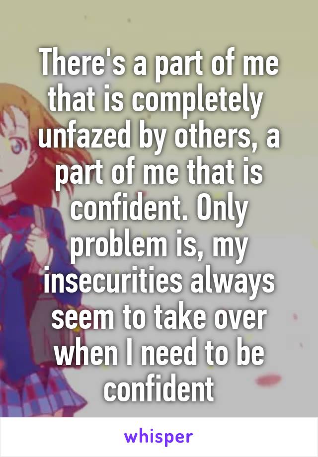 There's a part of me that is completely  unfazed by others, a part of me that is confident. Only problem is, my insecurities always seem to take over when I need to be confident