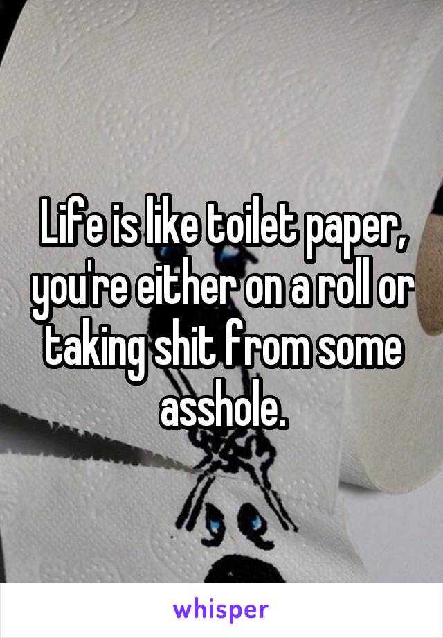 Life is like toilet paper, you're either on a roll or taking shit from some asshole.