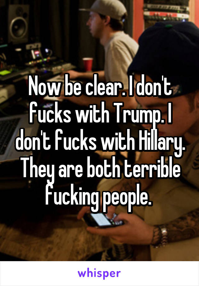 Now be clear. I don't fucks with Trump. I don't fucks with Hillary. They are both terrible fucking people. 
