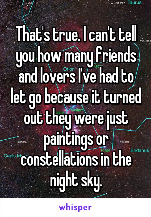 That's true. I can't tell you how many friends and lovers I've had to let go because it turned out they were just paintings or constellations in the night sky.