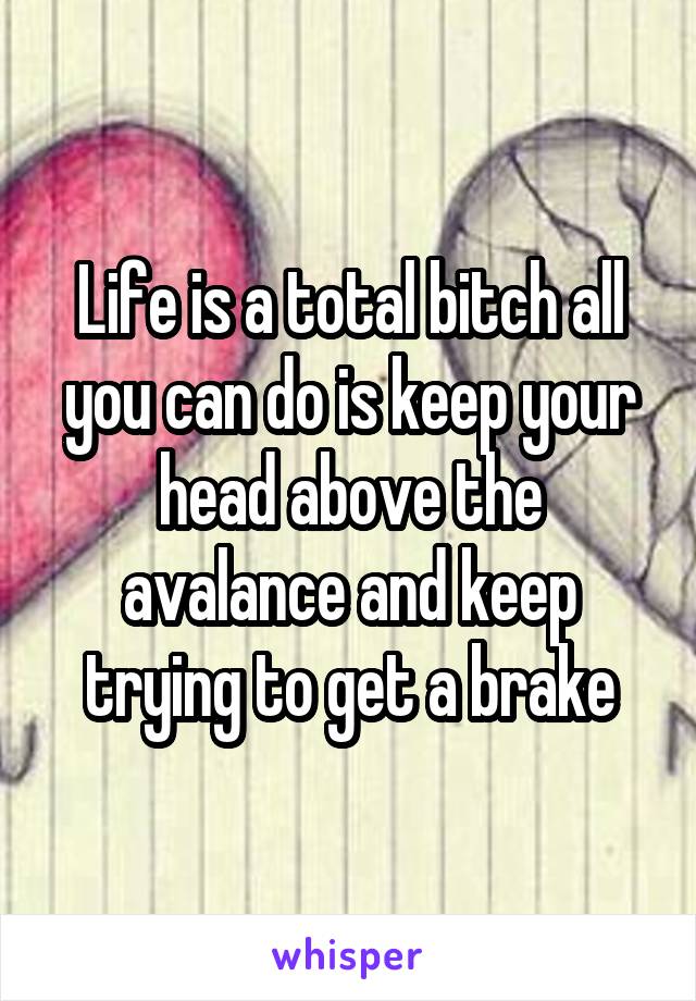 Life is a total bitch all you can do is keep your head above the avalance and keep trying to get a brake