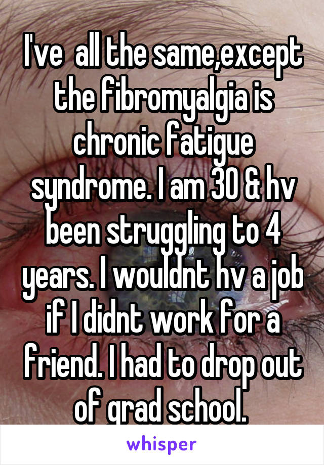I've  all the same,except the fibromyalgia is chronic fatigue syndrome. I am 30 & hv been struggling to 4 years. I wouldnt hv a job if I didnt work for a friend. I had to drop out of grad school. 