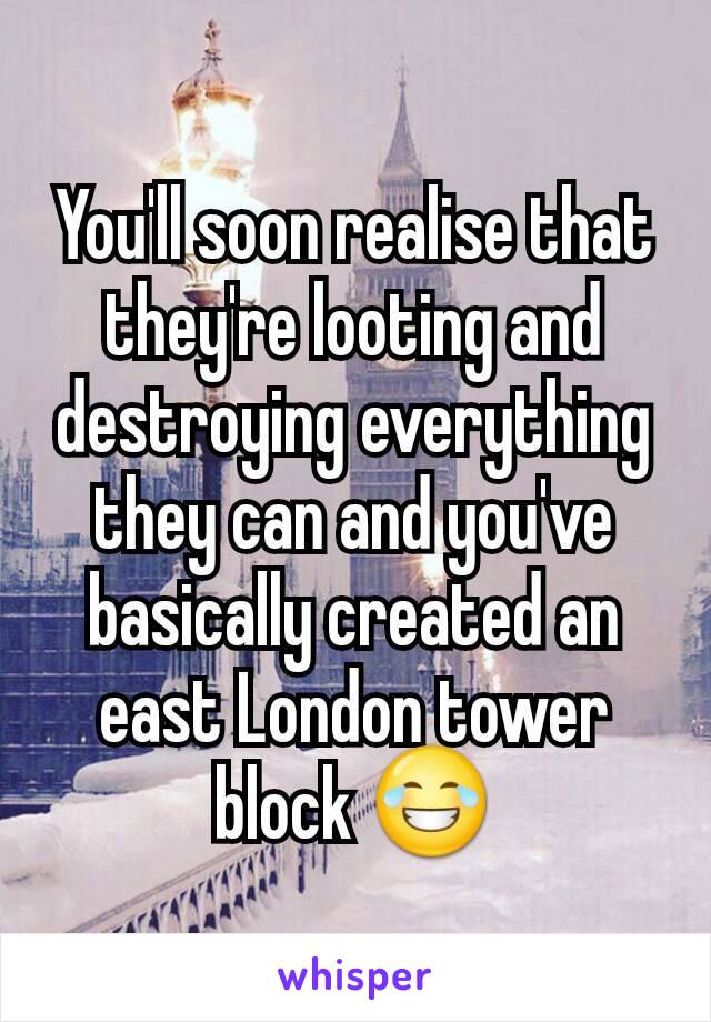 You'll soon realise that they're looting and destroying everything they can and you've basically created an east London tower block 😂