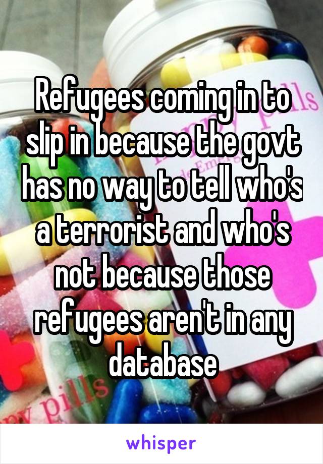 Refugees coming in to slip in because the govt has no way to tell who's a terrorist and who's not because those refugees aren't in any database