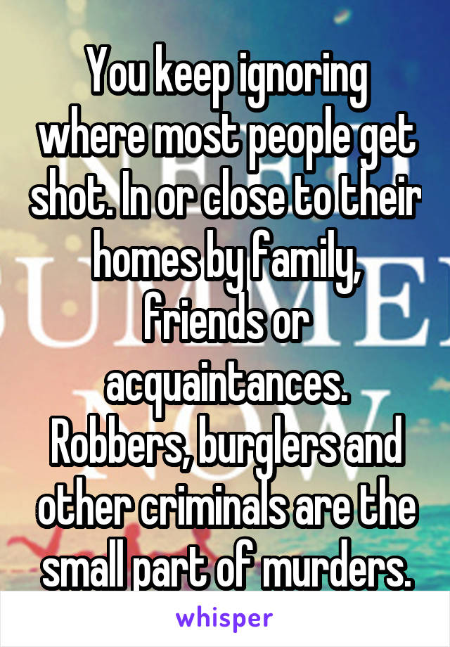 You keep ignoring where most people get shot. In or close to their homes by family, friends or acquaintances.
Robbers, burglers and other criminals are the small part of murders.