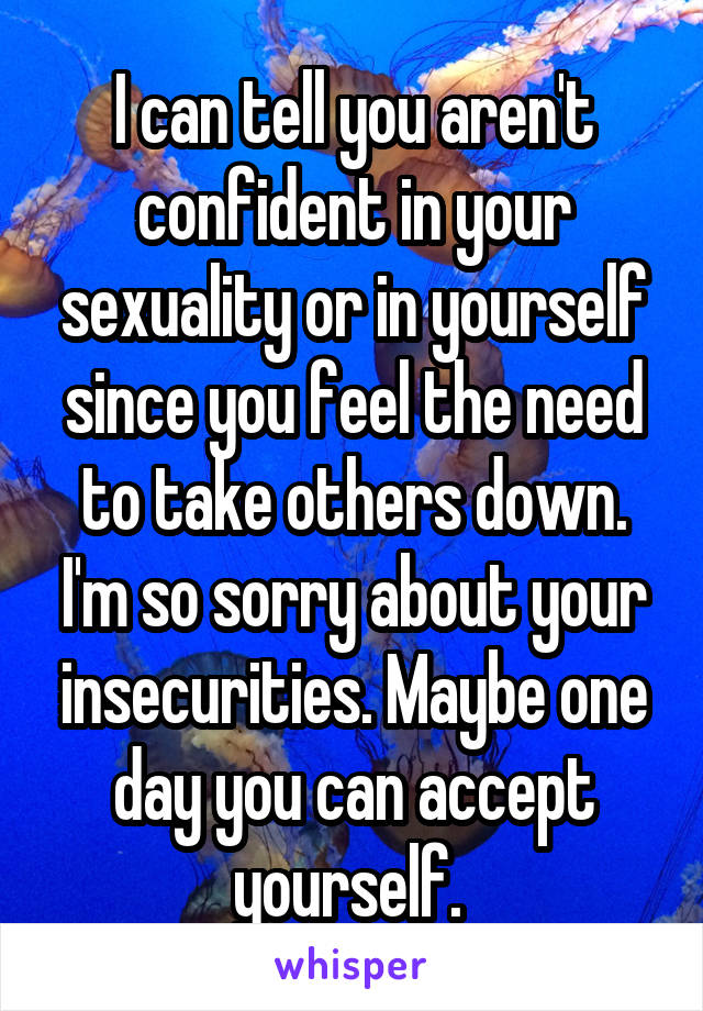 I can tell you aren't confident in your sexuality or in yourself since you feel the need to take others down. I'm so sorry about your insecurities. Maybe one day you can accept yourself. 