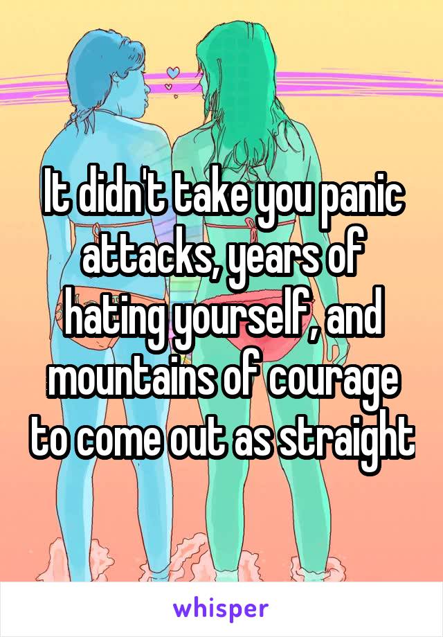 It didn't take you panic attacks, years of hating yourself, and mountains of courage to come out as straight
