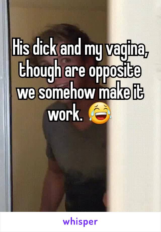 His dick and my vagina, though are opposite we somehow make it work. 😂