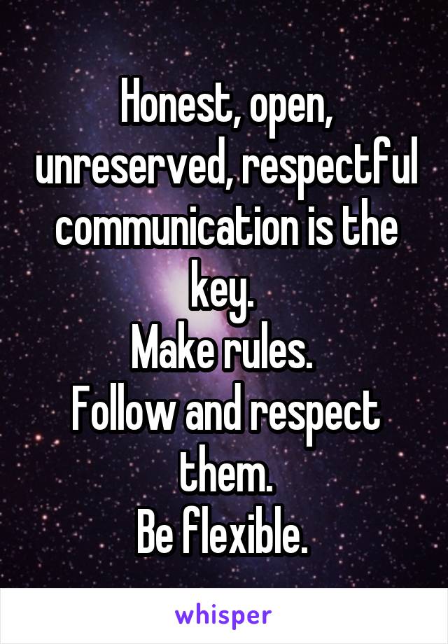Honest, open, unreserved, respectful communication is the key. 
Make rules. 
Follow and respect them.
Be flexible. 