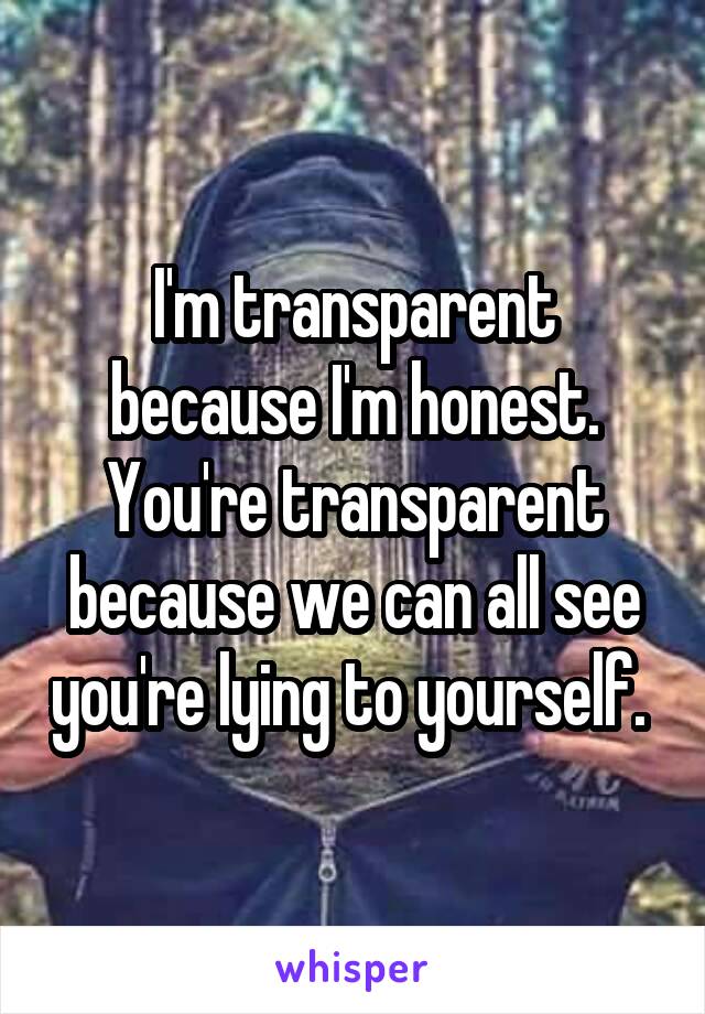 I'm transparent because I'm honest. You're transparent because we can all see you're lying to yourself. 
