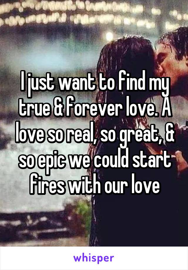 I just want to find my true & forever love. A love so real, so great, & so epic we could start fires with our love