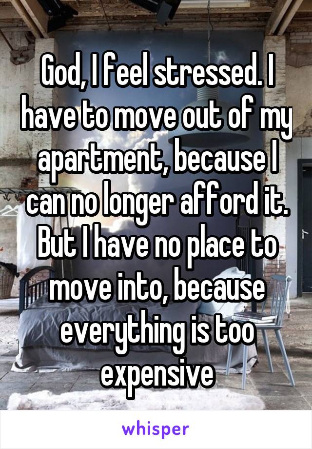 God, I feel stressed. I have to move out of my apartment, because I can no longer afford it. But I have no place to move into, because everything is too expensive