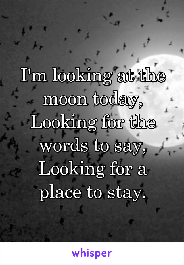 I'm looking at the moon today,
Looking for the words to say,
Looking for a place to stay.