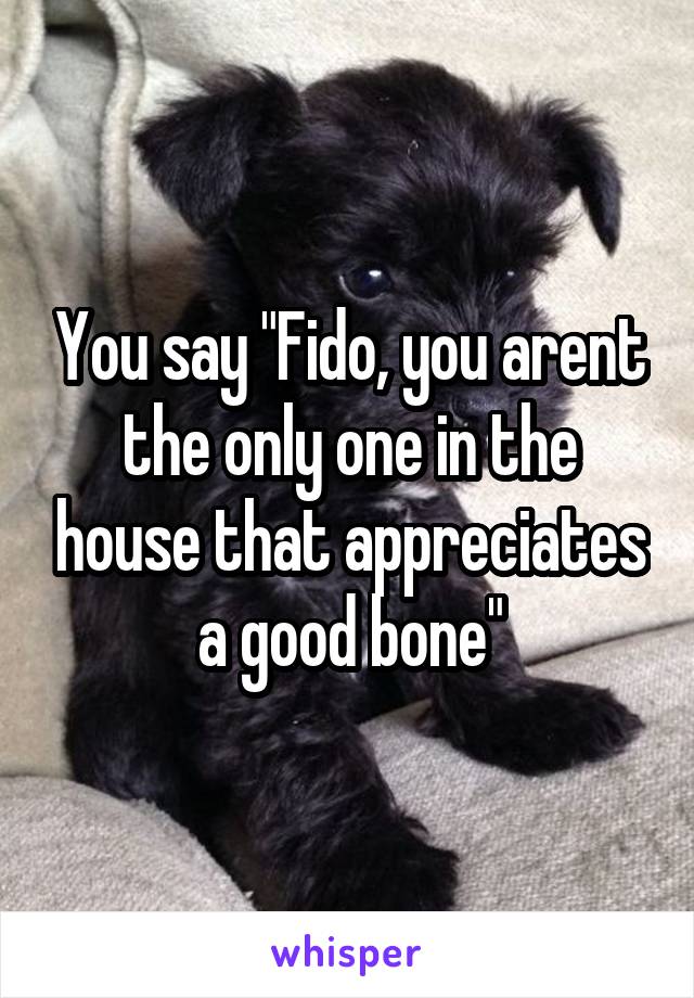 You say "Fido, you arent the only one in the house that appreciates a good bone"