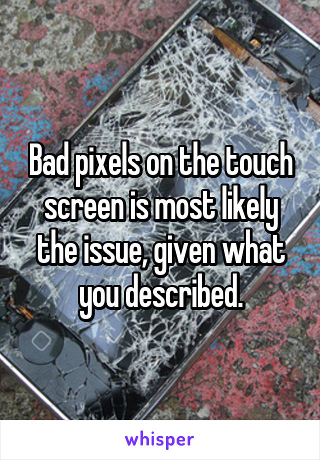 Bad pixels on the touch screen is most likely the issue, given what you described.