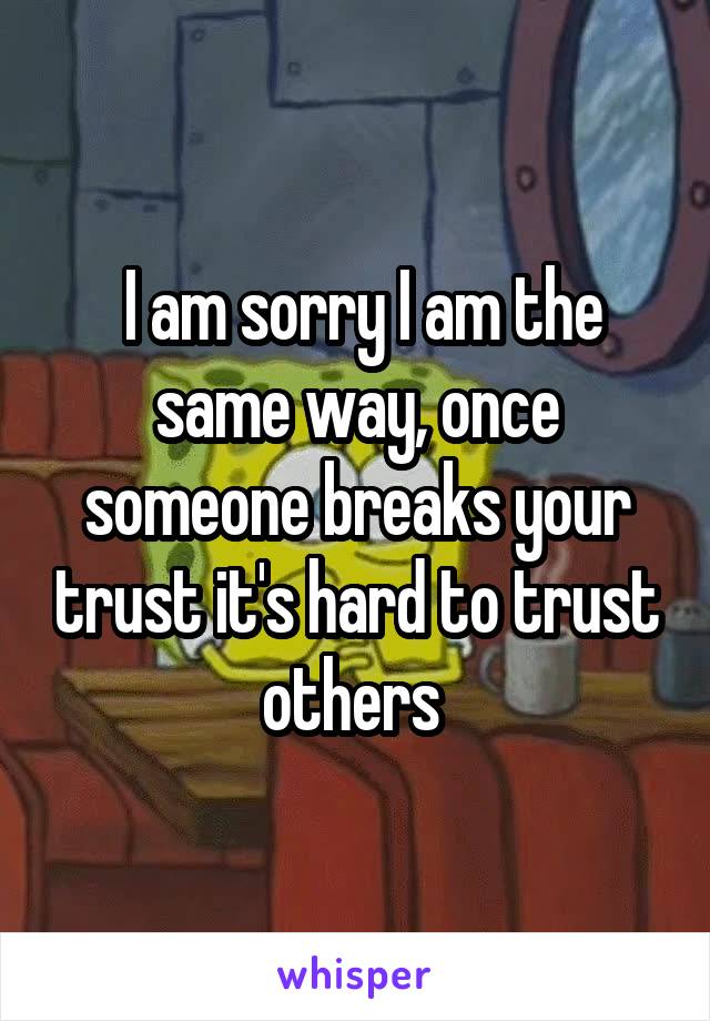  I am sorry I am the same way, once someone breaks your trust it's hard to trust others 