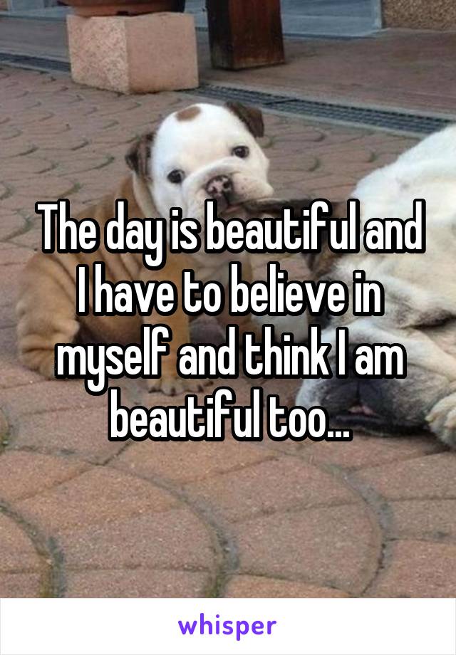 The day is beautiful and I have to believe in myself and think I am beautiful too...