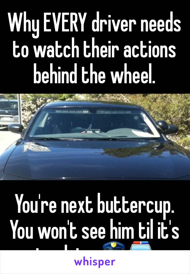 Why EVERY driver needs to watch their actions behind the wheel.




You're next buttercup.
You won't see him til it's too late. 👮🚔