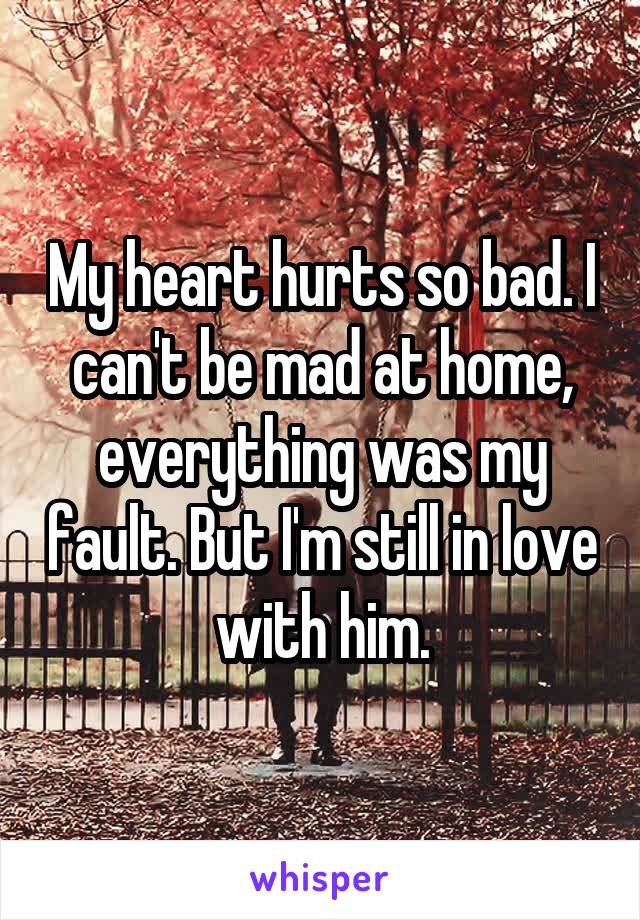 My heart hurts so bad. I can't be mad at home, everything was my fault. But I'm still in love with him.