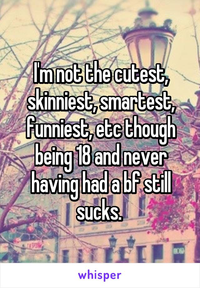 I'm not the cutest, skinniest, smartest, funniest, etc though being 18 and never having had a bf still sucks. 
