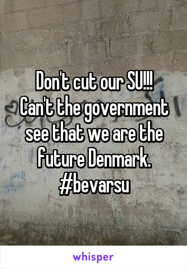 Don't cut our SU!!!
Can't the government see that we are the future Denmark.
#bevarsu