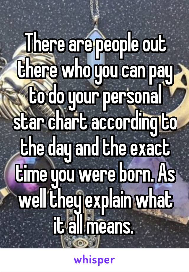 There are people out there who you can pay to do your personal star chart according to the day and the exact time you were born. As well they explain what it all means. 