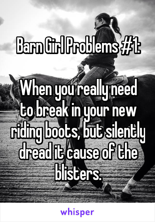 Barn Girl Problems #1:

When you really need to break in your new riding boots, but silently dread it cause of the blisters.