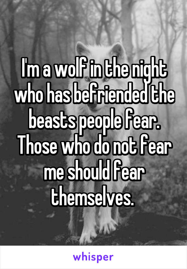 I'm a wolf in the night who has befriended the beasts people fear. Those who do not fear me should fear themselves. 