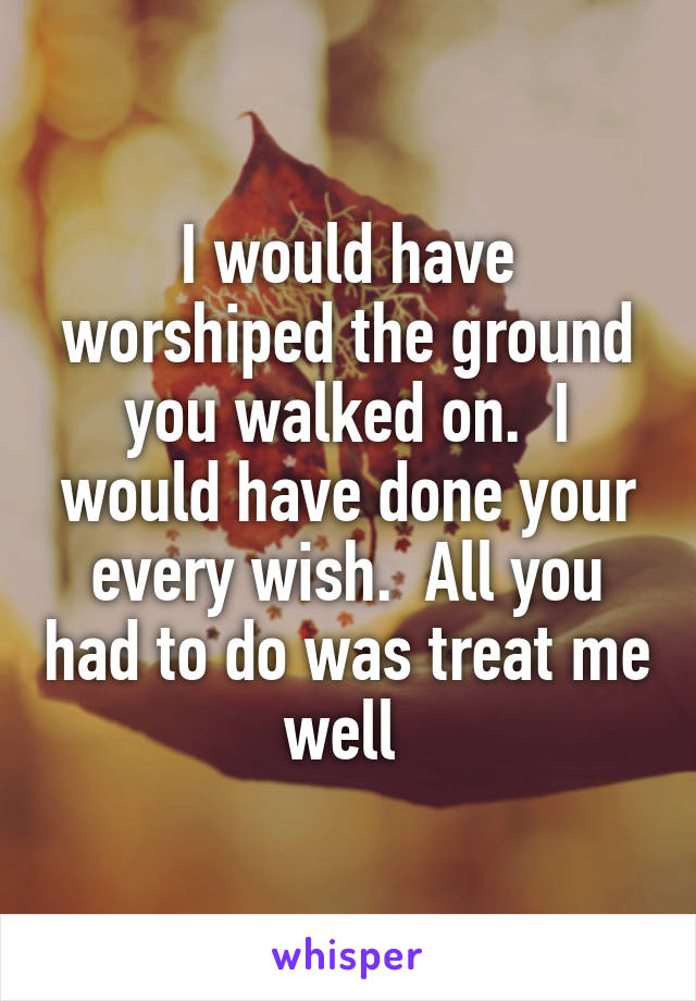 I would have worshiped the ground you walked on.  I would have done your every wish.  All you had to do was treat me well 