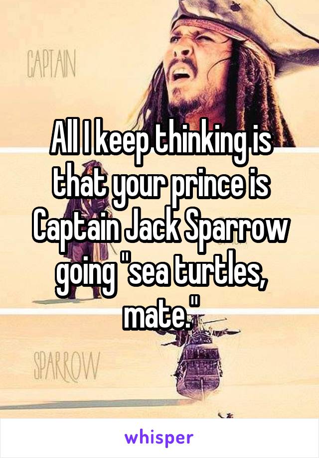 All I keep thinking is that your prince is Captain Jack Sparrow going "sea turtles, mate."